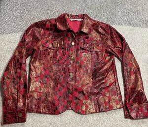 Bamboo Traders Women's Size Small Petite SP Metallic Reptile Button Jacket Red